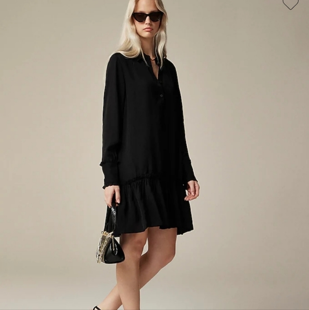 J Crew Amelia Popover Shirtdress Viscose Twill - XS CF660 NWT Black